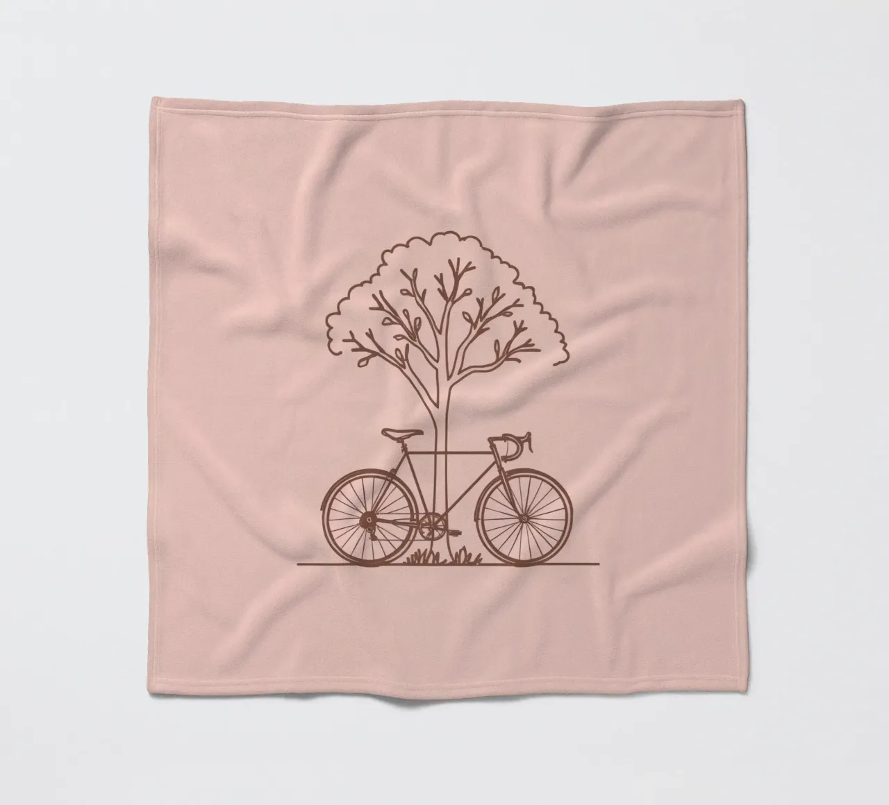 Bicycle leaning against a tree in a park with simple design fleece blanket by DesignDoodle