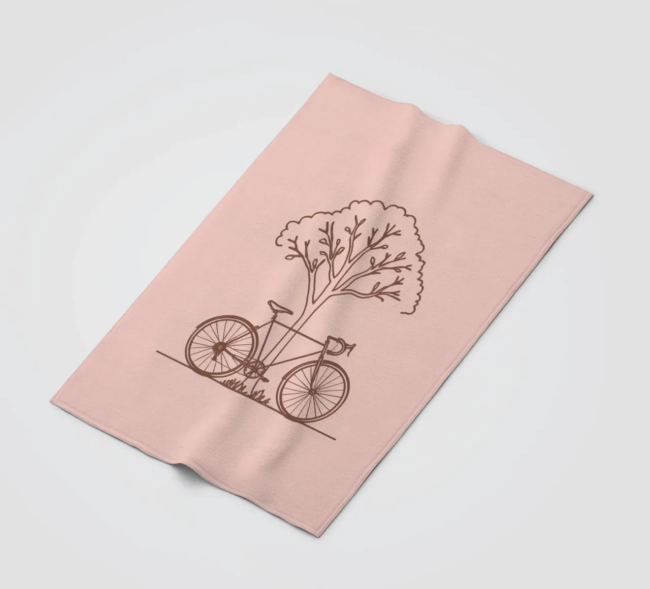 Bicycle leaning against a tree in a park with simple design fleece blanket by DesignDoodle