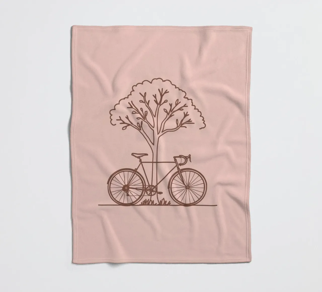 Bicycle leaning against a tree in a park with simple design fleece blanket by DesignDoodle