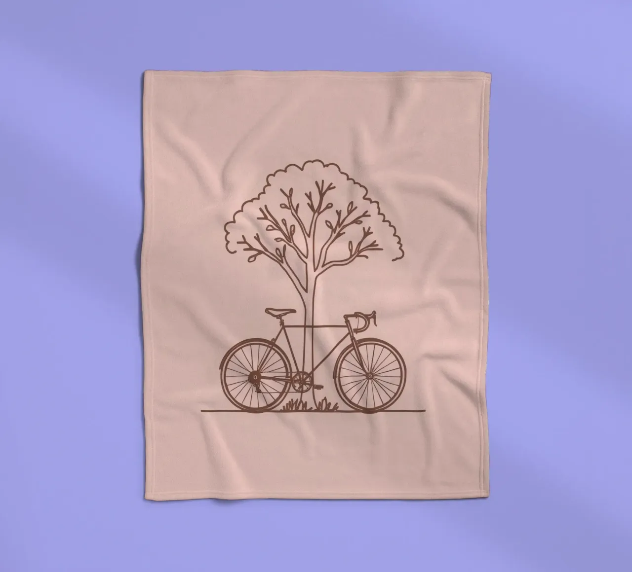 Bicycle leaning against a tree in a park with simple design fleece blanket by DesignDoodle