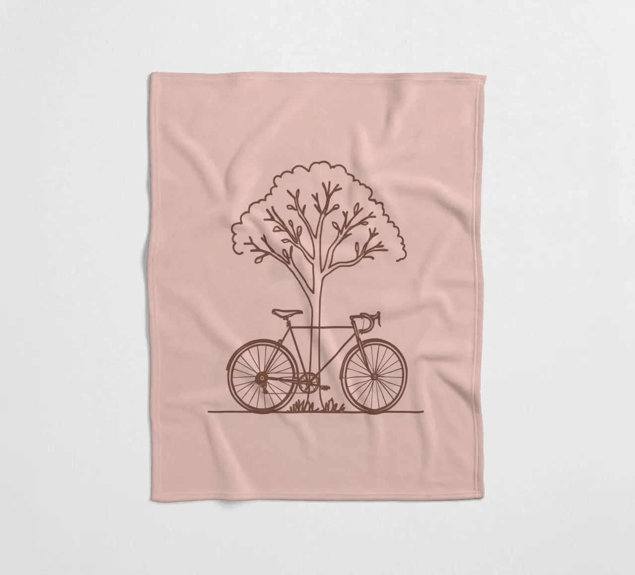 Bicycle leaning against a tree in a park with simple design fleece blanket by DesignDoodle