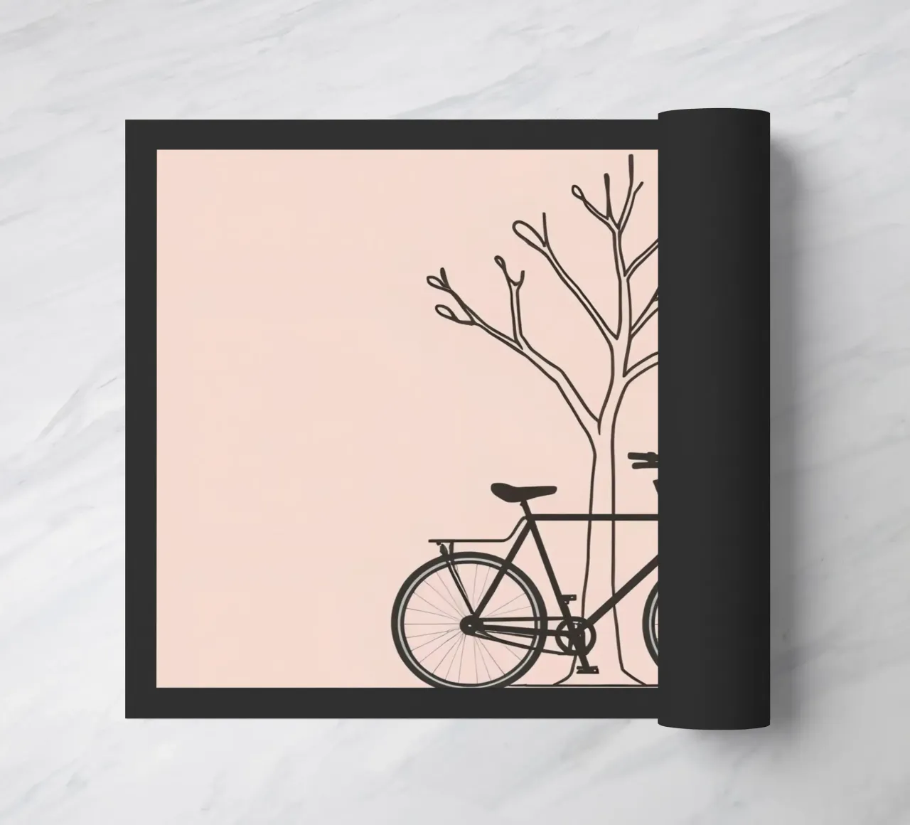 Bicycle leaning against a bare tree on a muted background doormat by DesignDoodle