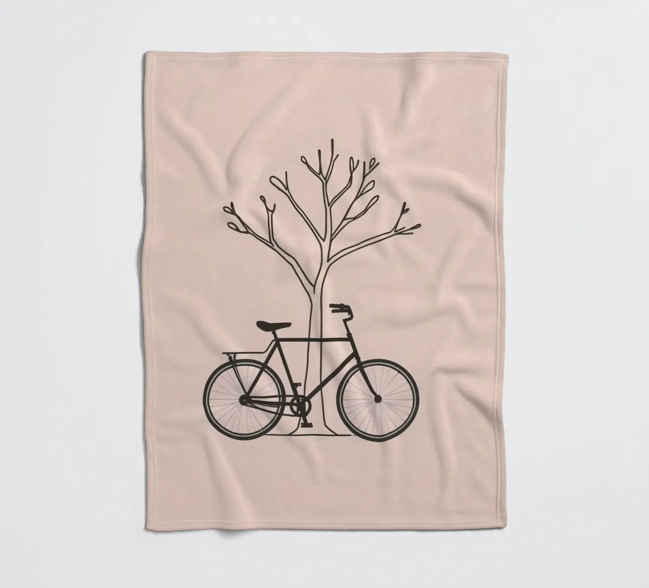 Bicycle leaning against a bare tree on a muted background fleece blanket by DesignDoodle