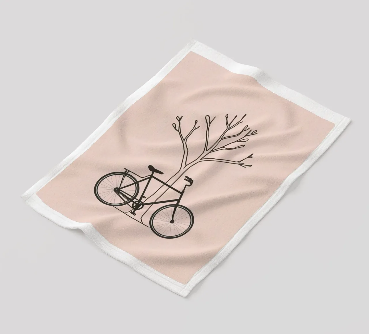 Bicycle leaning against a bare tree on a muted background fleece blanket by DesignDoodle
