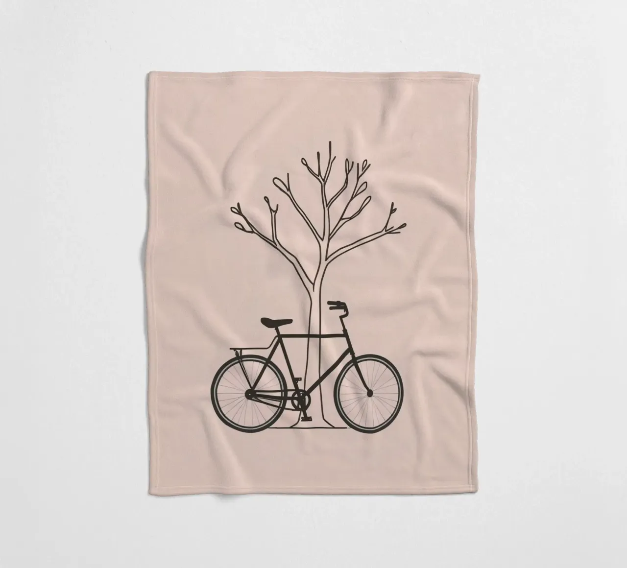 Bicycle leaning against a bare tree on a muted background fleece blanket by DesignDoodle