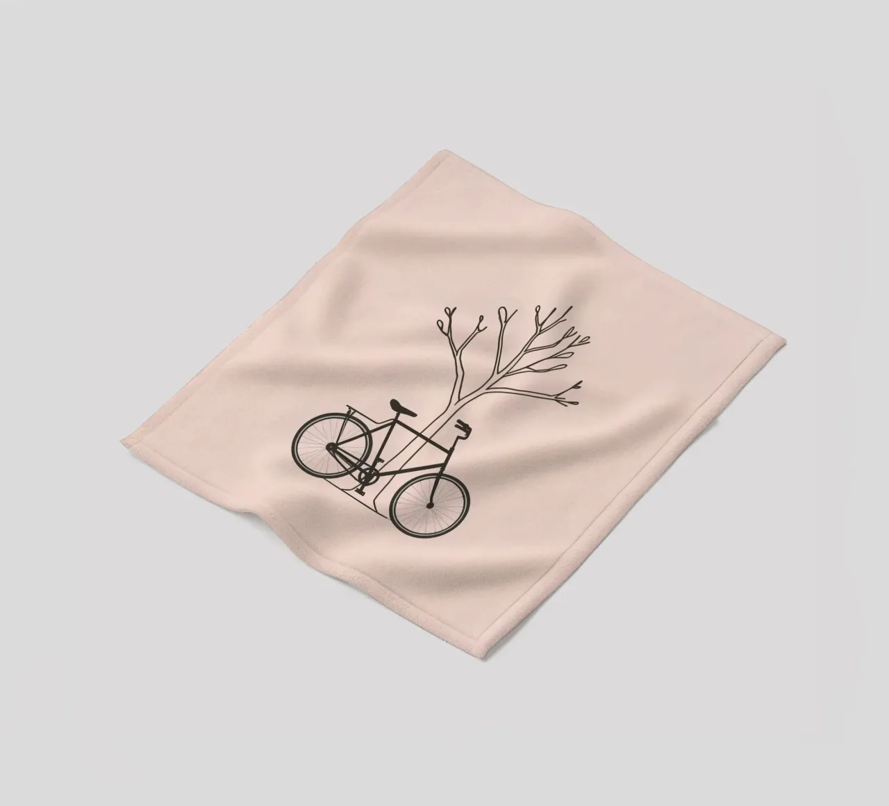 Bicycle leaning against a bare tree on a muted background fleece blanket by DesignDoodle