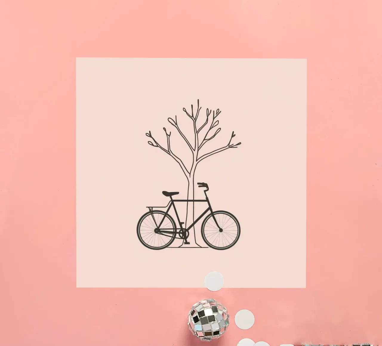 Bicycle leaning against a bare tree on a muted background sticker by DesignDoodle