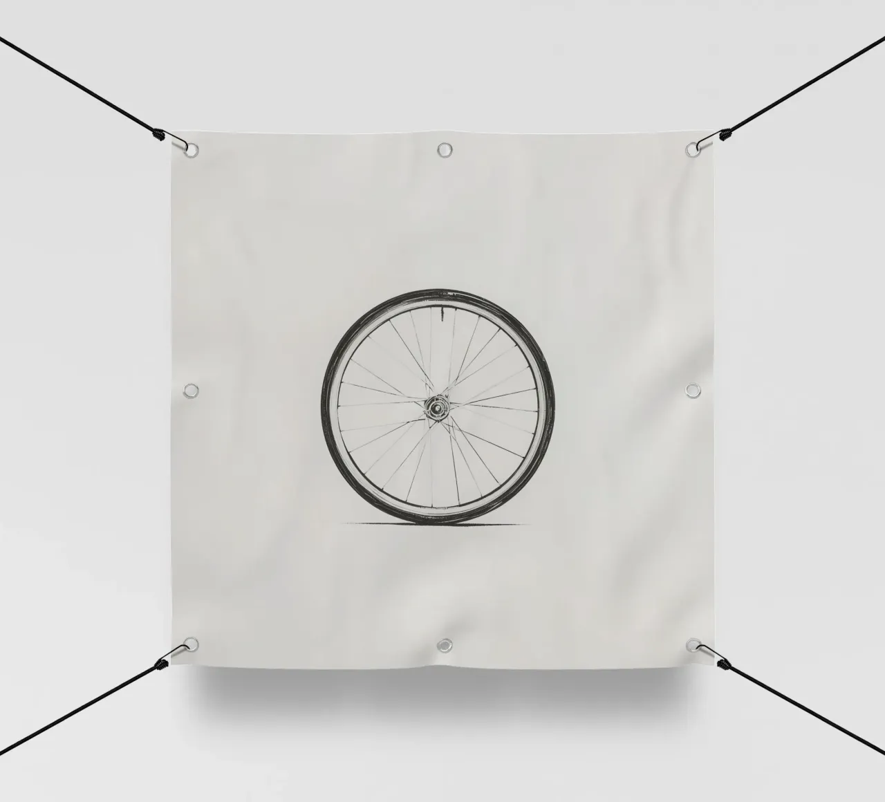 Schizzo dettagliato a matita di una ruota di bicicletta su un'opera d'arte semplice telo in pvc da DesignDoodle