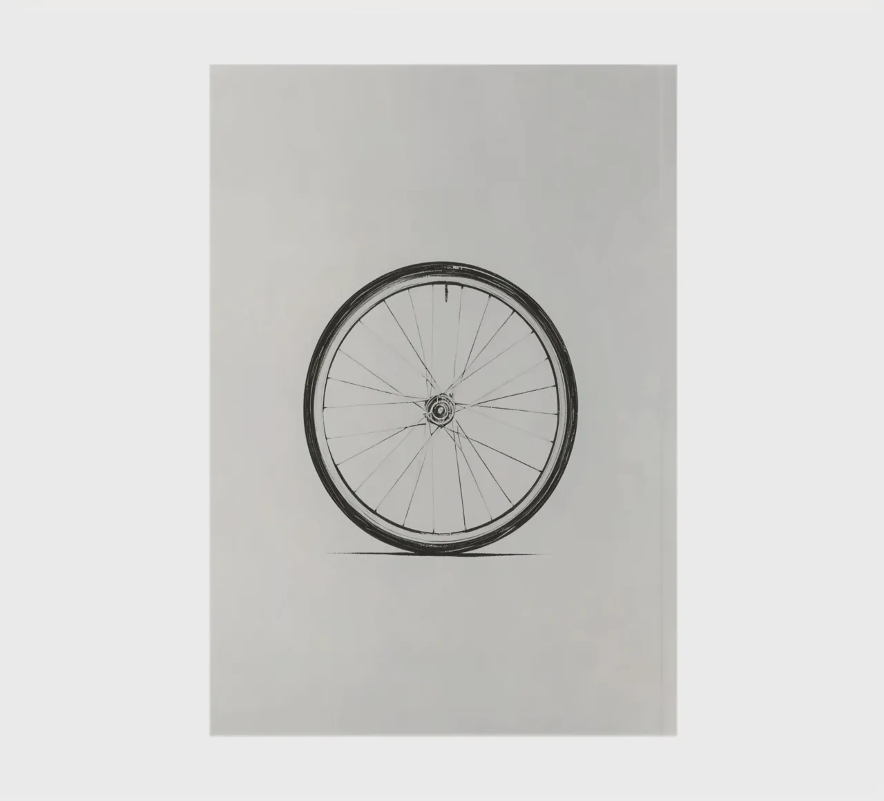 Detailed pencil sketch of a bicycle wheel on a plain artwork notebook by DesignDoodle