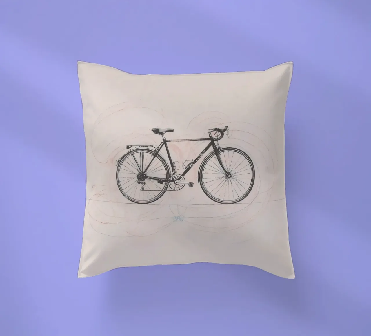 Bicycle sketch illustrating motion with swirling lines decorative cushion by DesignDoodle