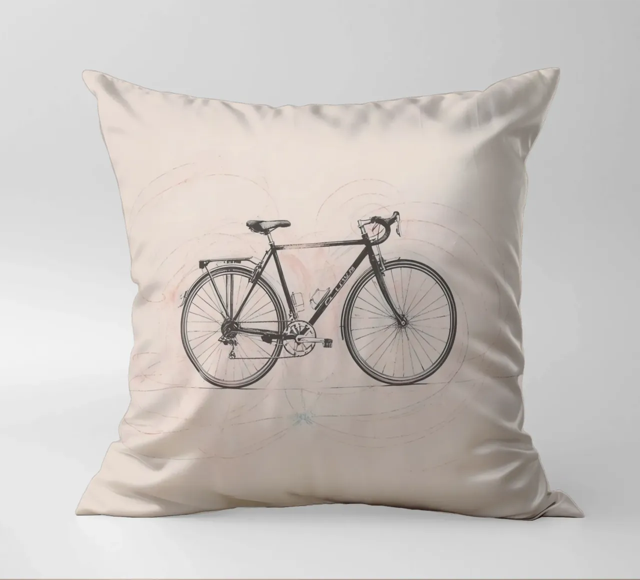 Bicycle sketch illustrating motion with swirling lines decorative cushion by DesignDoodle