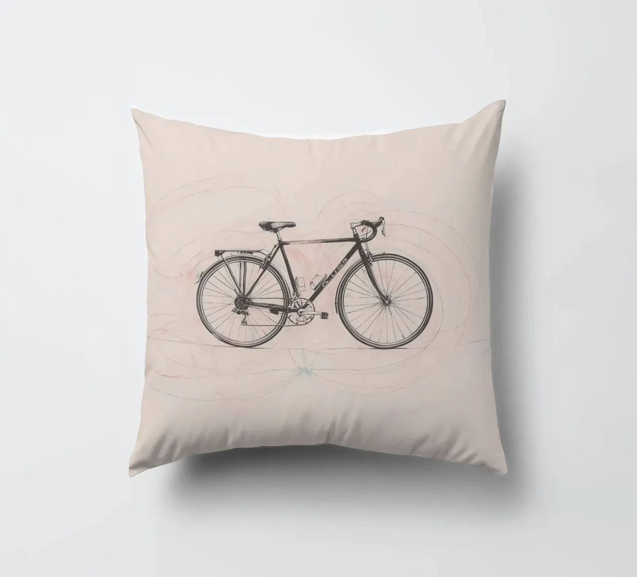 Bicycle sketch illustrating motion with swirling lines decorative cushion by DesignDoodle