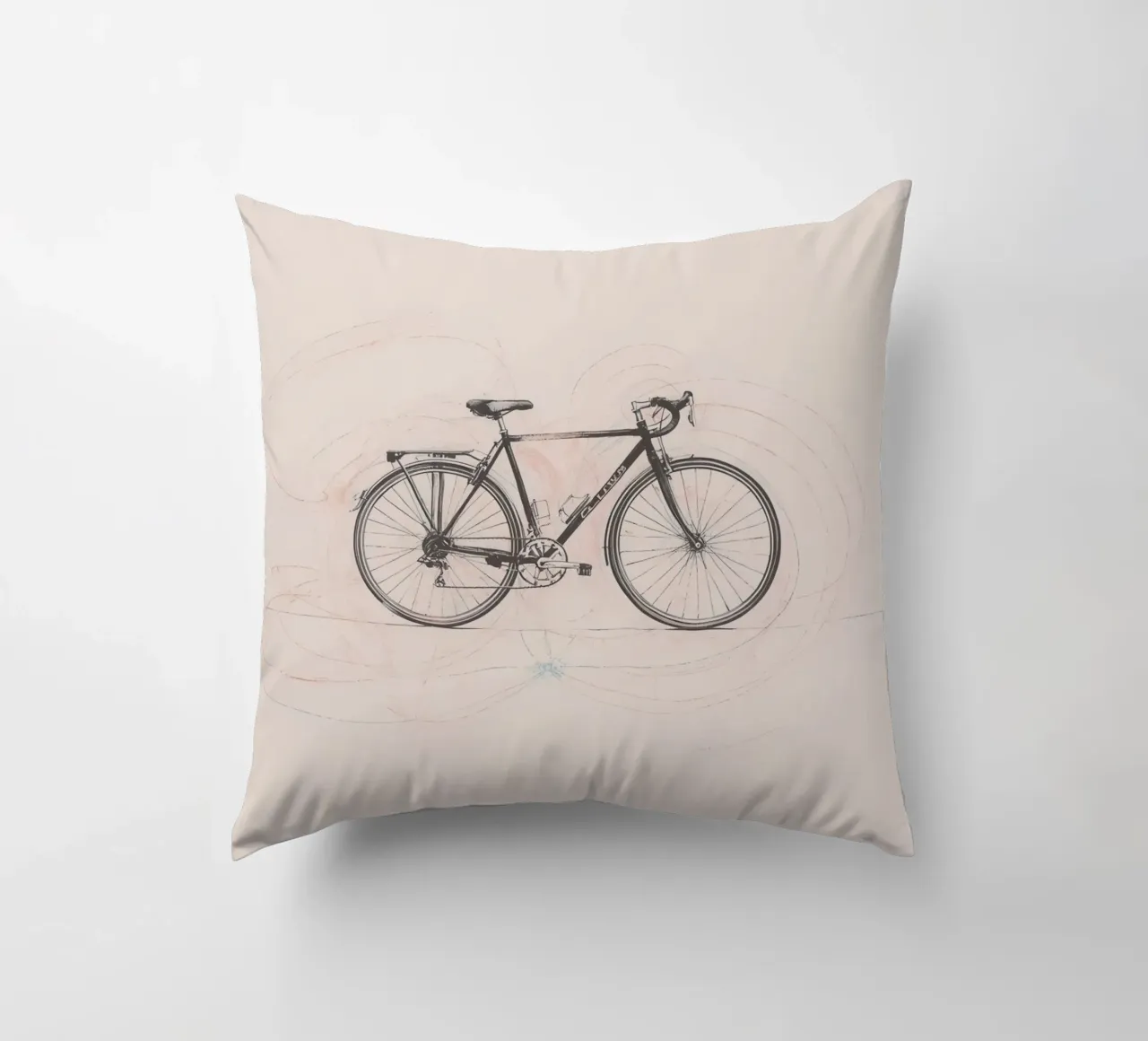 Bicycle sketch illustrating motion with swirling lines decorative cushion by DesignDoodle