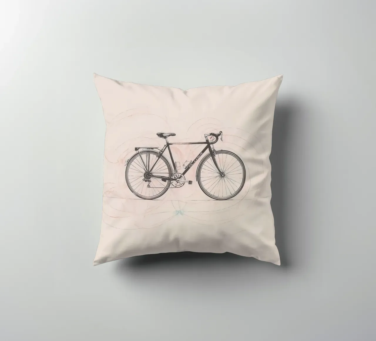 Bicycle sketch illustrating motion with swirling lines decorative cushion by DesignDoodle