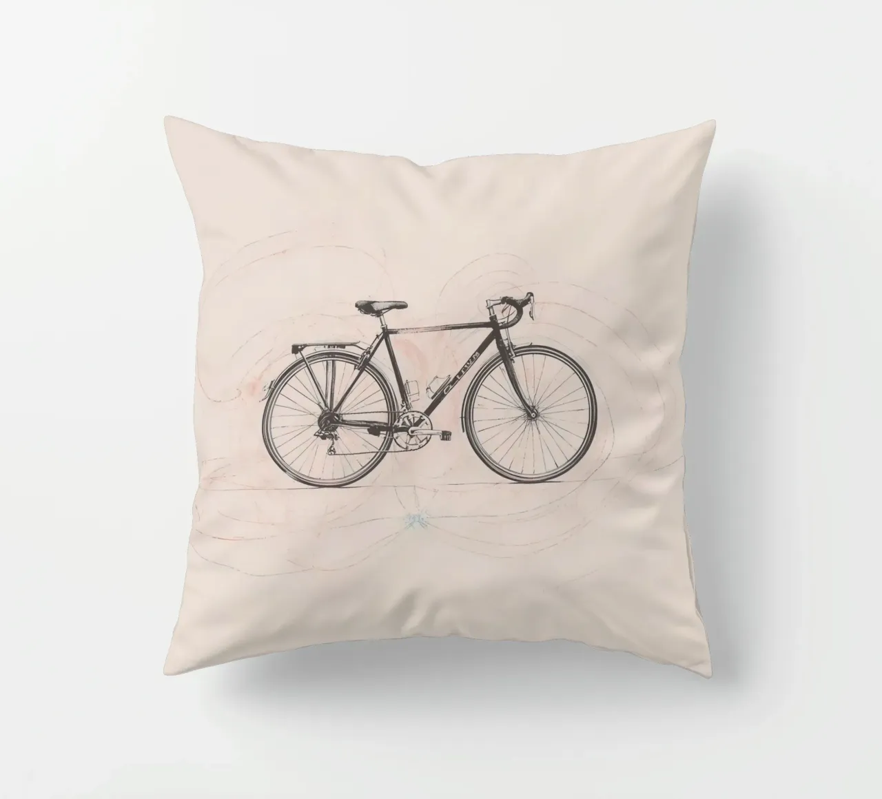 Bicycle sketch illustrating motion with swirling lines decorative cushion by DesignDoodle