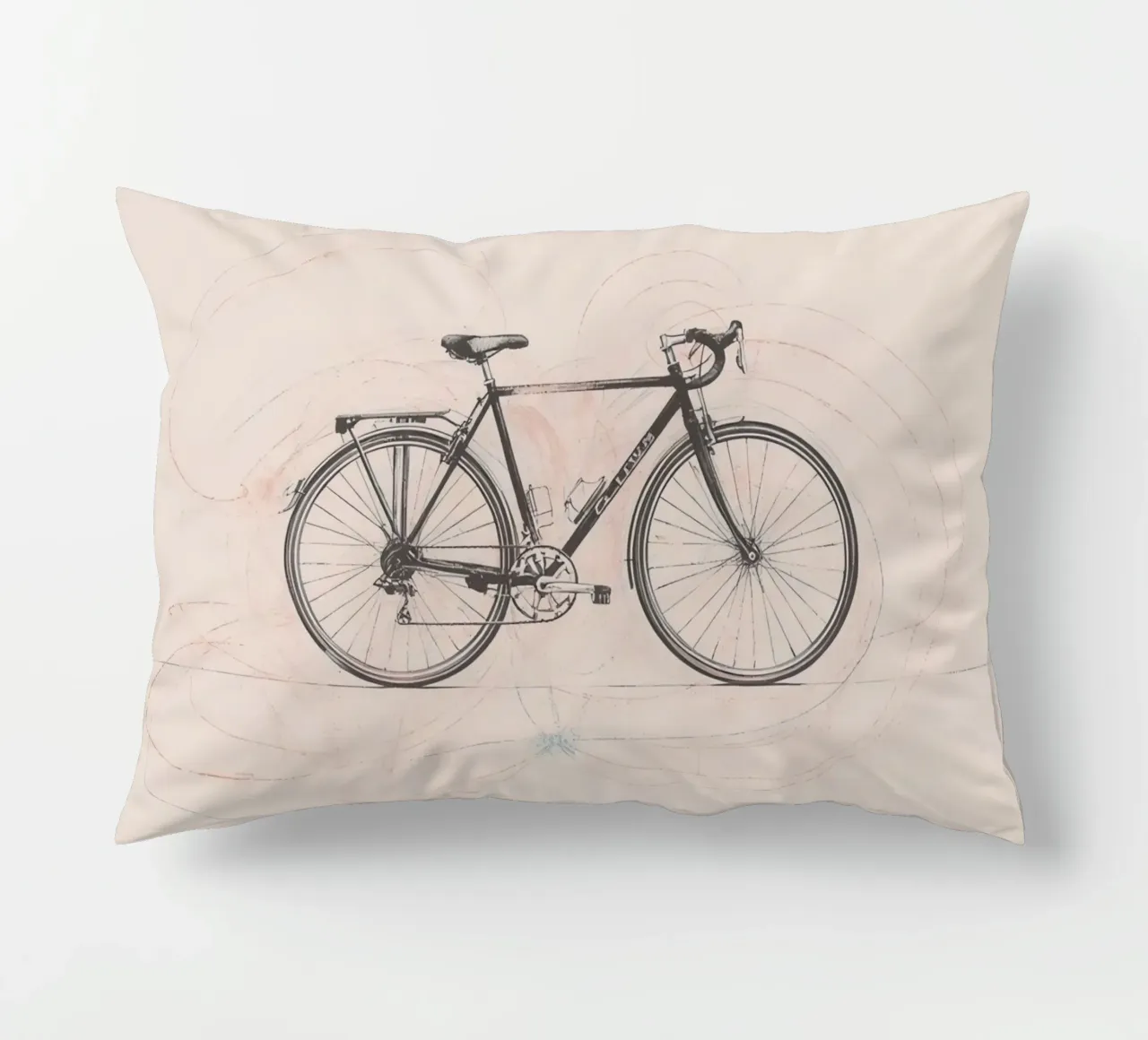 Bicycle sketch illustrating motion with swirling lines decorative cushion by DesignDoodle