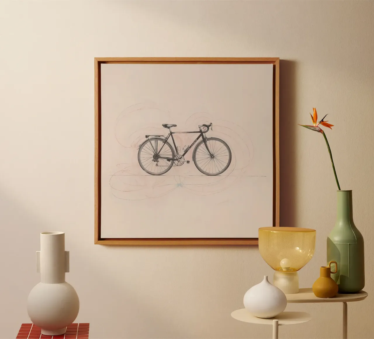 Bicycle sketch illustrating motion with swirling lines canvas by DesignDoodle