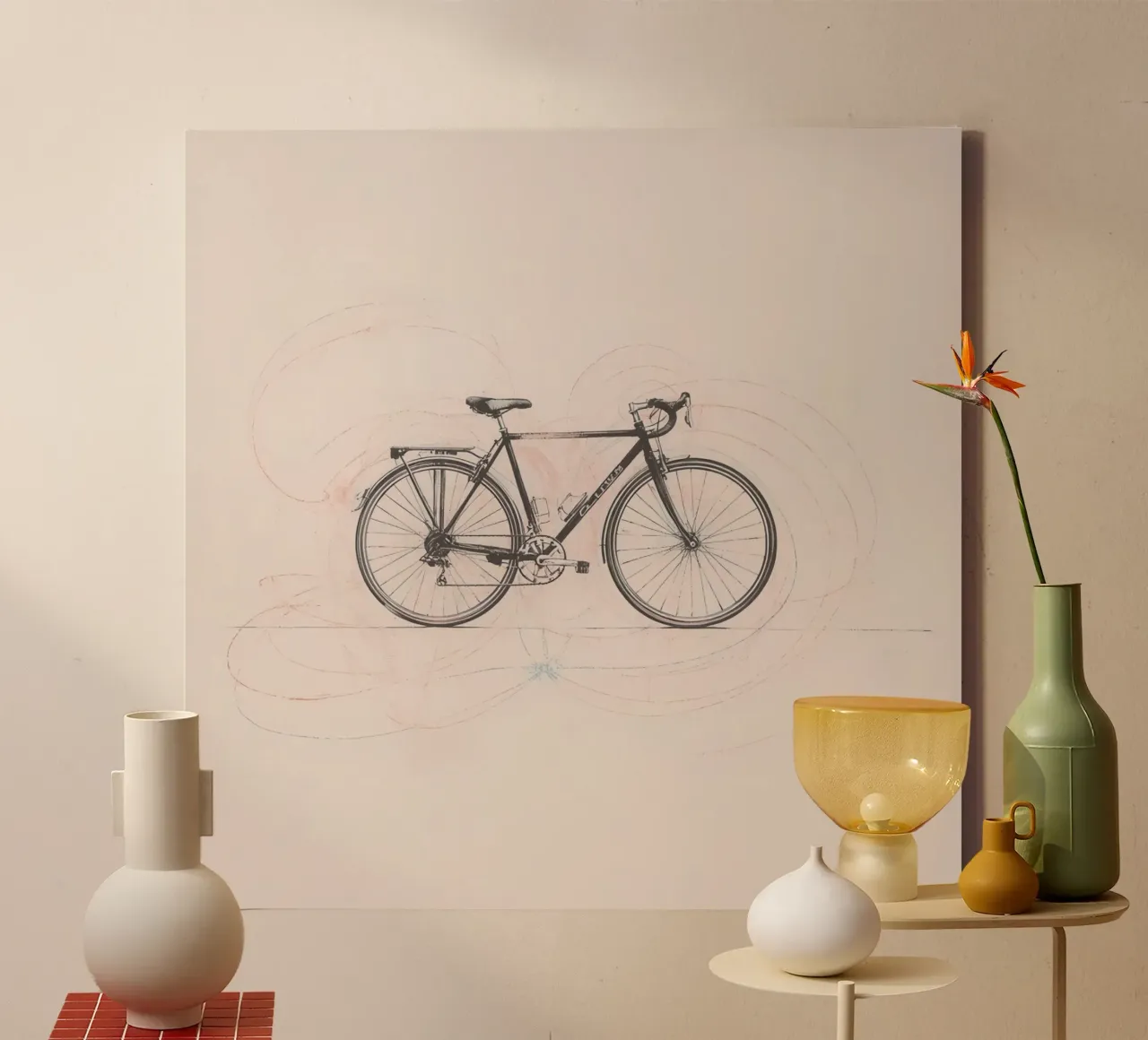 Bicycle sketch illustrating motion with swirling lines canvas by DesignDoodle