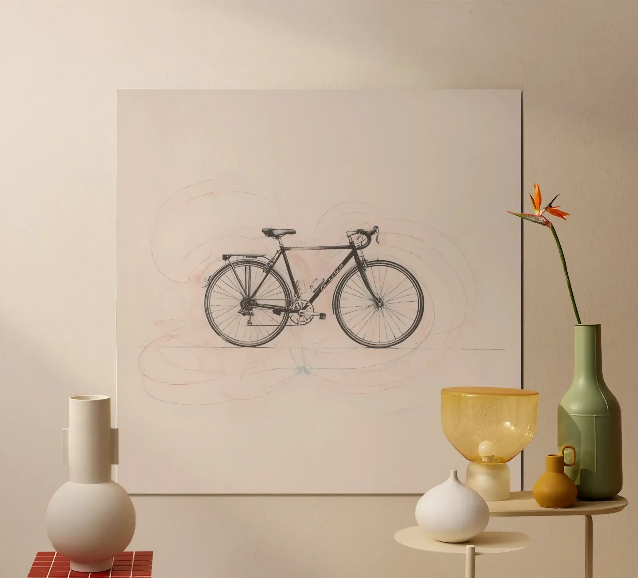 Bicycle sketch illustrating motion with swirling lines hahnemühle by DesignDoodle