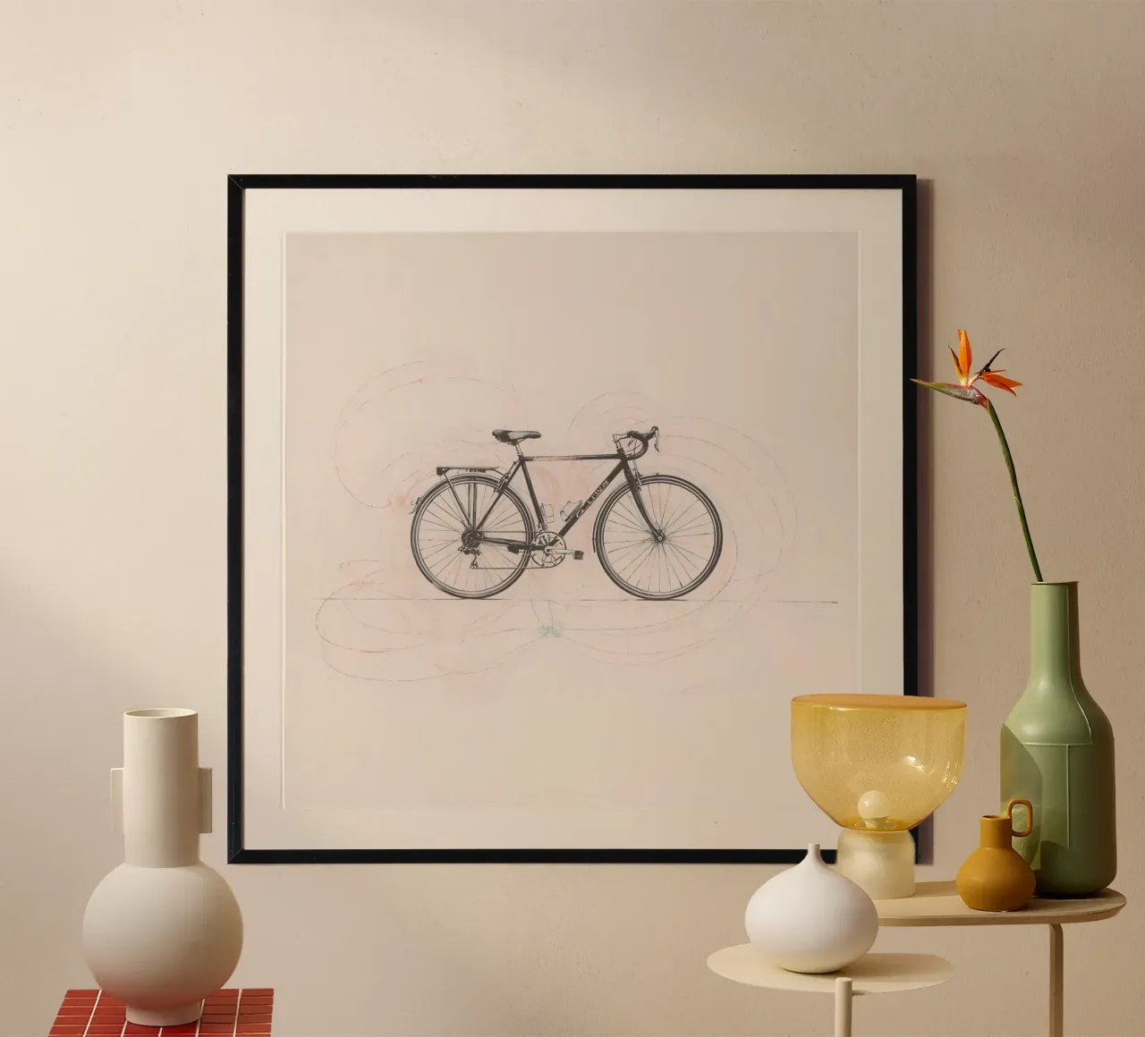 Bicycle sketch illustrating motion with swirling lines hahnemühle by DesignDoodle