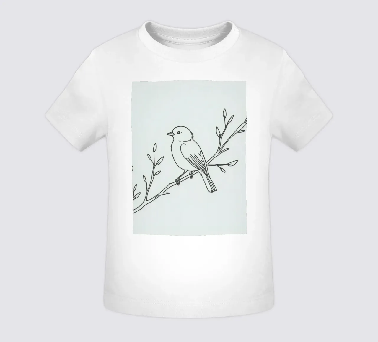 Bird perched on a branch with delicate leaves baby t-shirt by DesignDoodle
