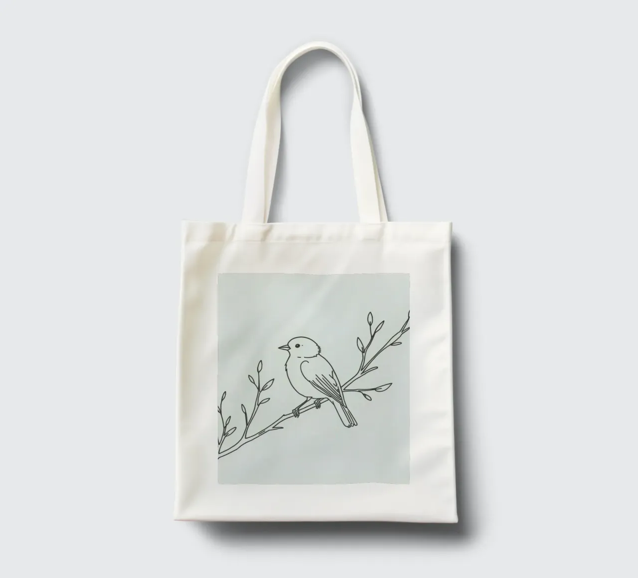 Vogel auf einem Zweig mit zarten Blättern sitzend Jutebeutel von DesignDoodle