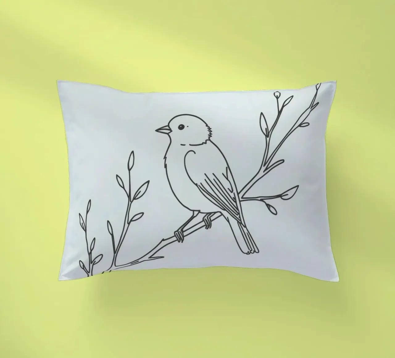 Uccello appollaiato su un ramo con foglie delicate cuscino da DesignDoodle