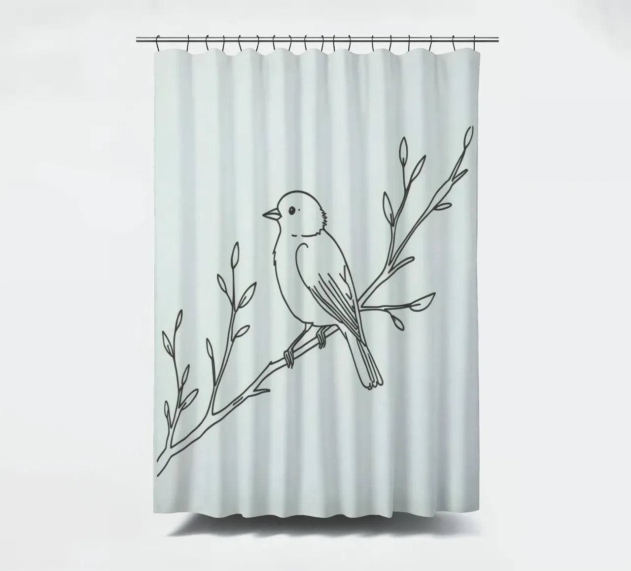 Vogel auf einem Zweig mit zarten Blättern sitzend Duschvorhang von DesignDoodle