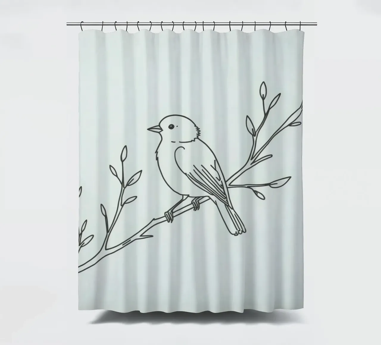 Vogel auf einem Zweig mit zarten Blättern sitzend Duschvorhang von DesignDoodle