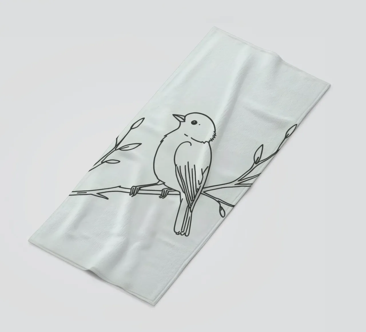 Uccello appollaiato su un ramo con foglie delicate telo mare da DesignDoodle