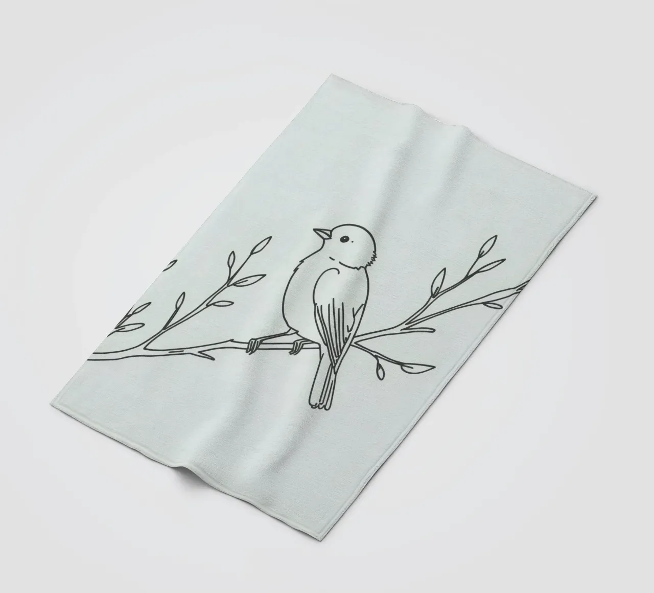 Bird perched on a branch with delicate leaves fleece blanket by DesignDoodle