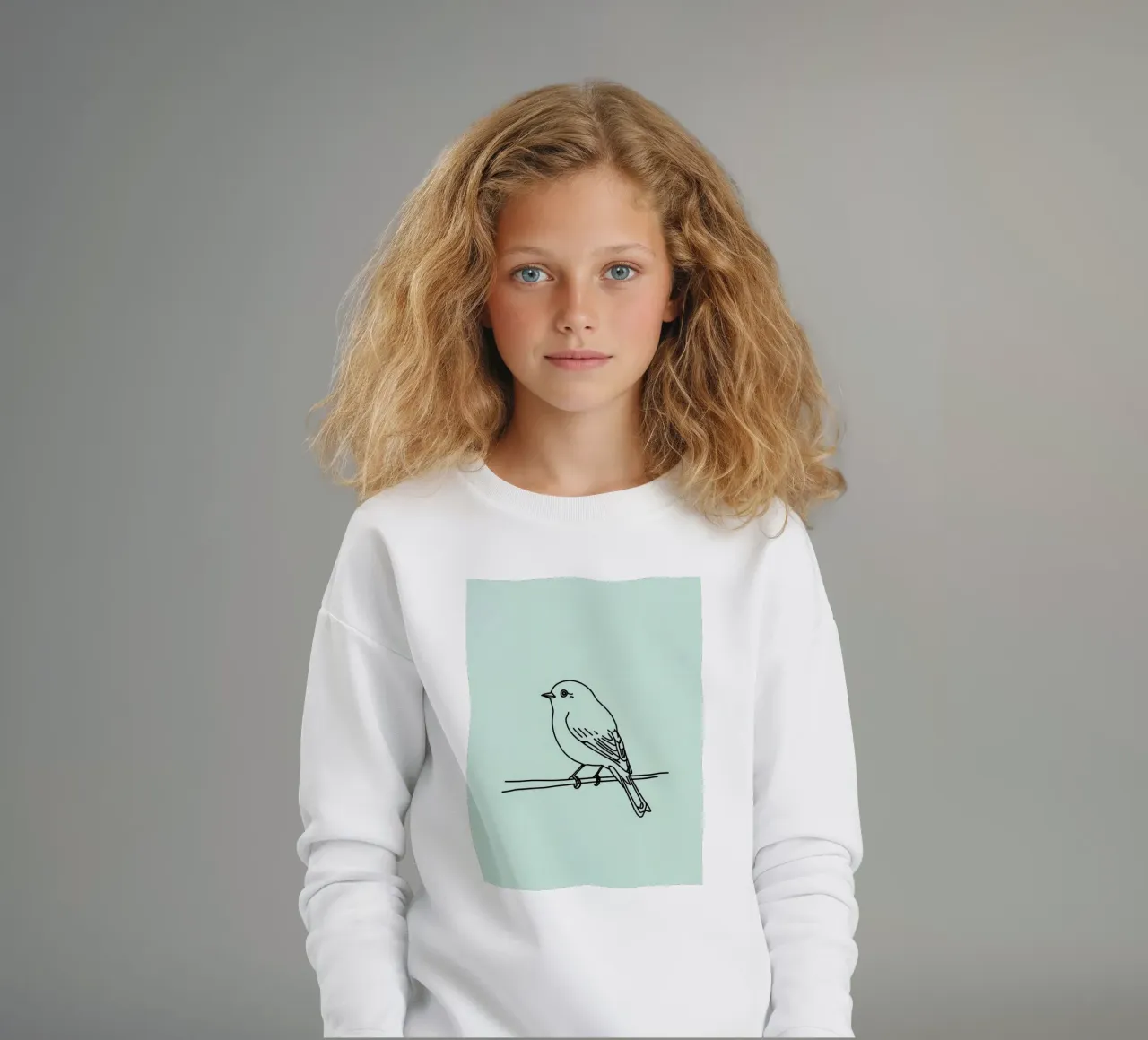 un piccolo uccello appollaiato su un ramo sfondo verde chiaro felpa bambino da DesignDoodle