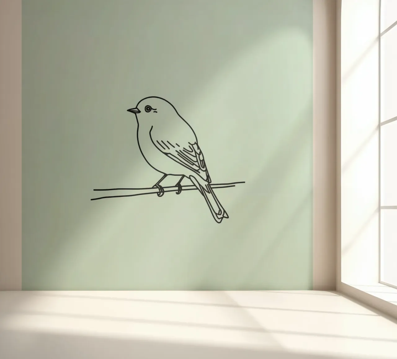 a small bird perched on a branch light green background photo wallpaper by DesignDoodle