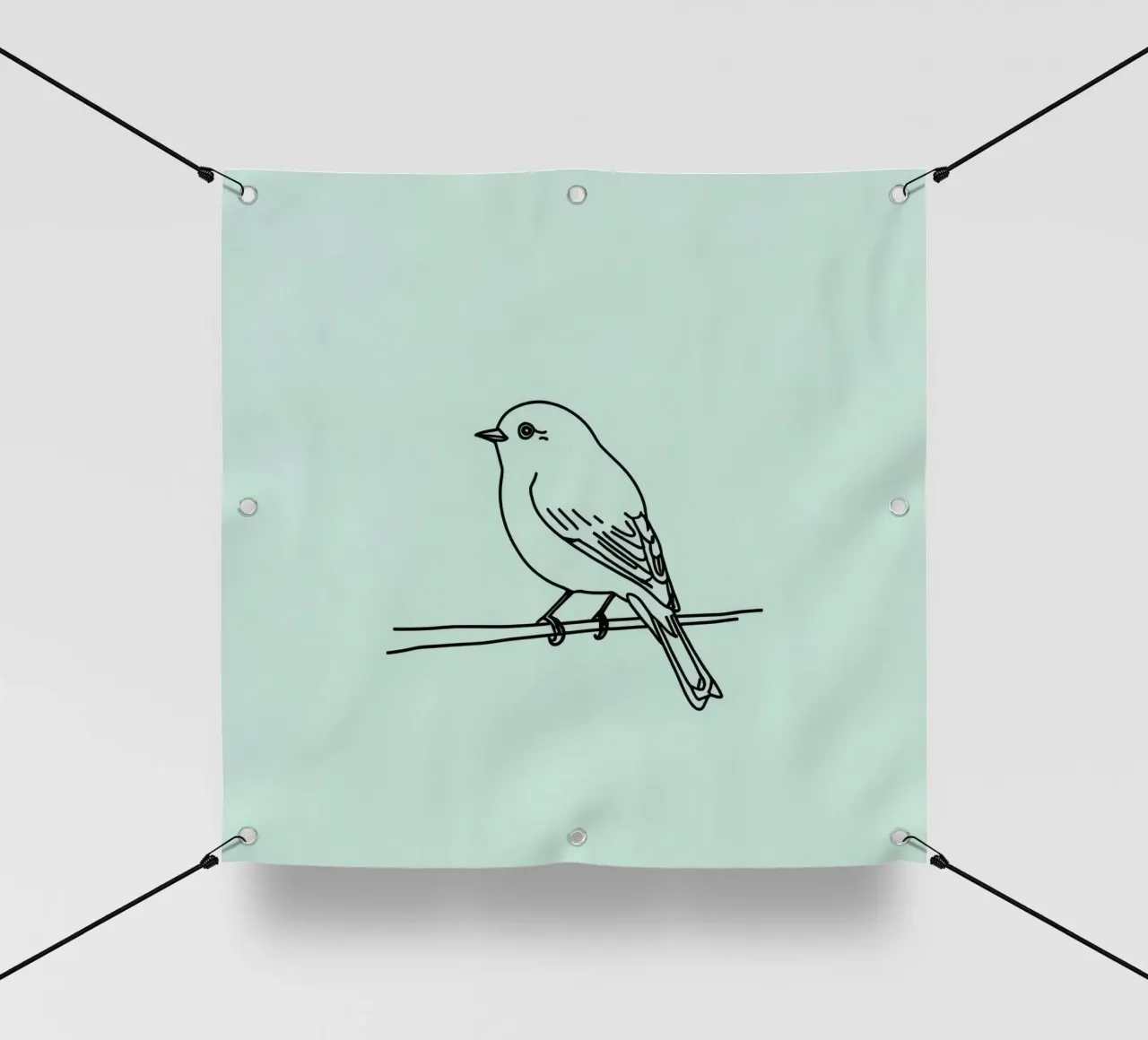 un piccolo uccello appollaiato su un ramo sfondo verde chiaro telo in pvc da DesignDoodle