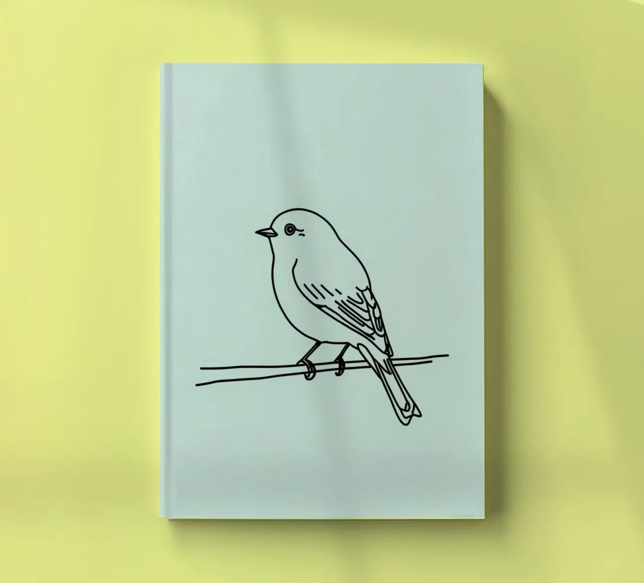 a small bird perched on a branch light green background notebook by DesignDoodle