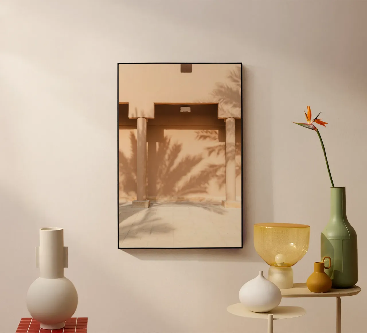Shadow of a palm tree on the wall plexiglass da photolovers