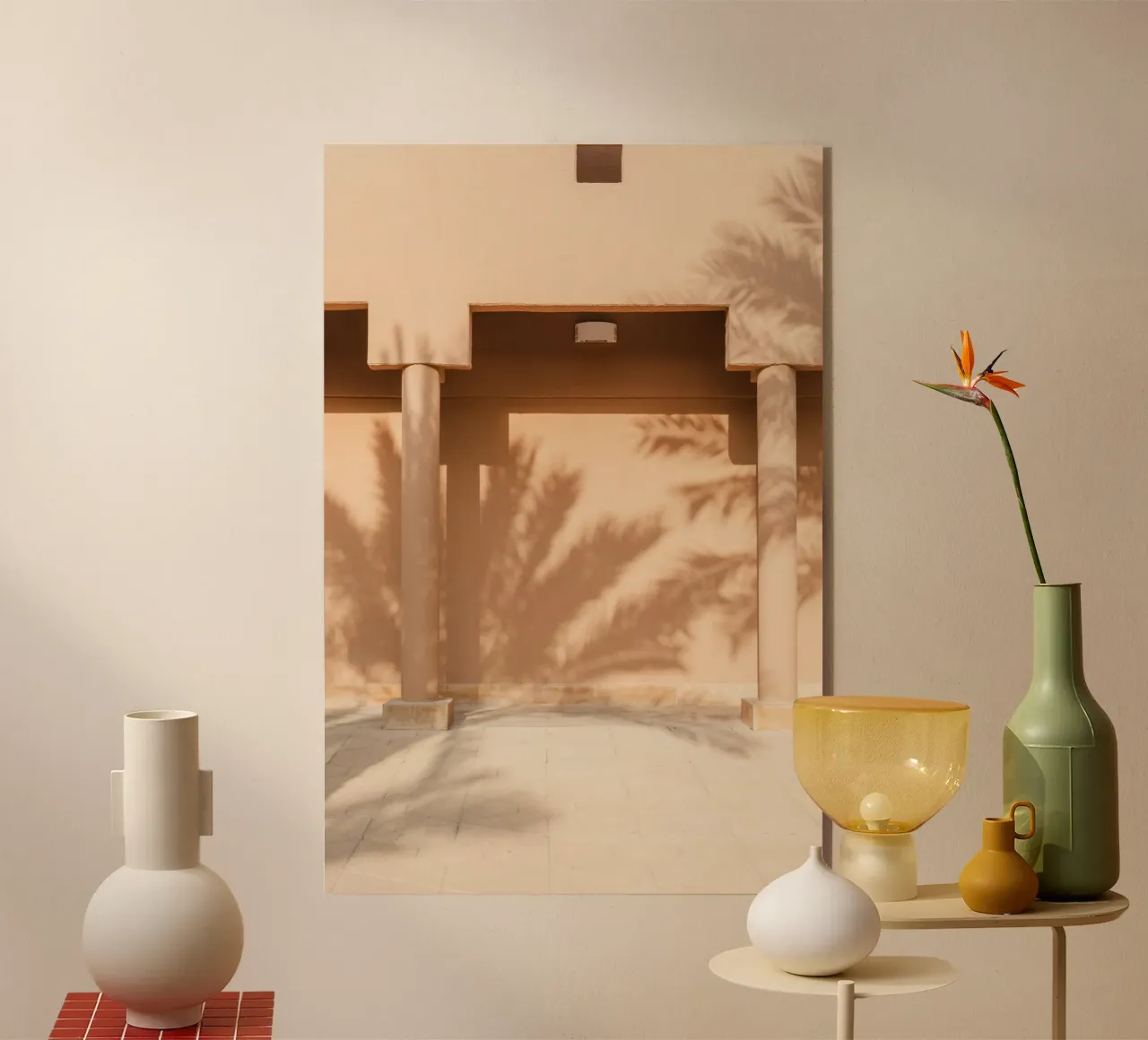 Shadow of a palm tree on the wall plexiglass da photolovers