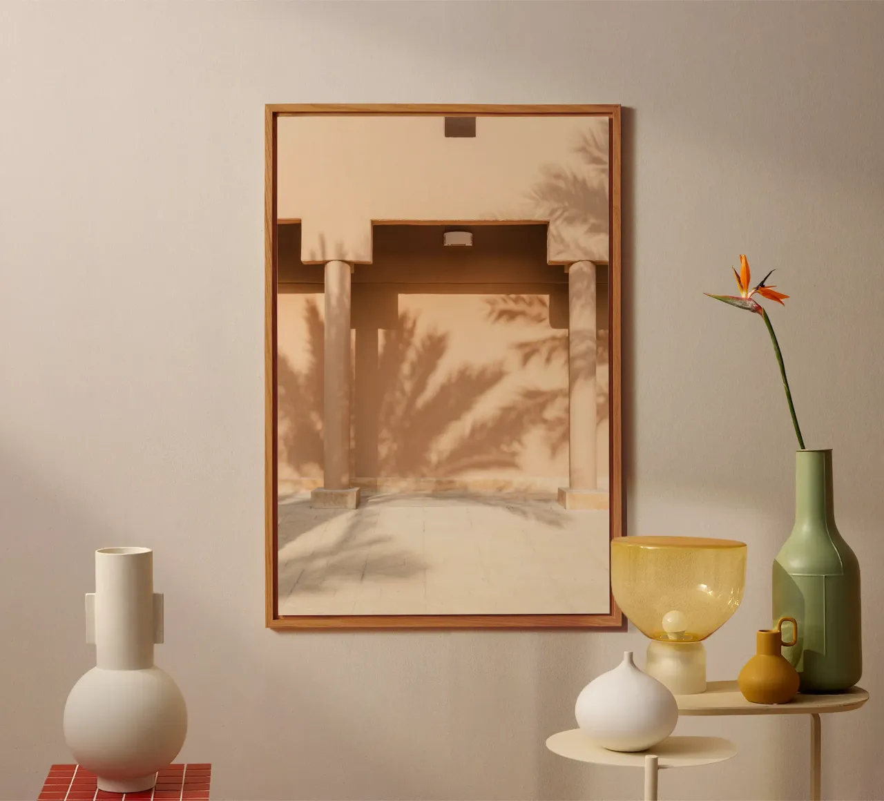 Shadow of a palm tree on the wall alluminio dibond da photolovers