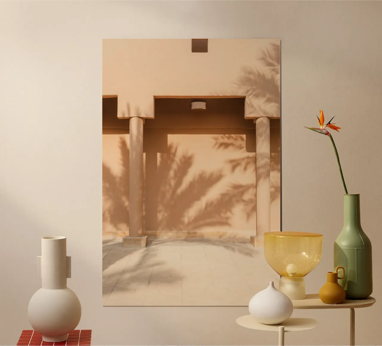 Shadow of a palm tree on the wall carta hahnemühle da photolovers