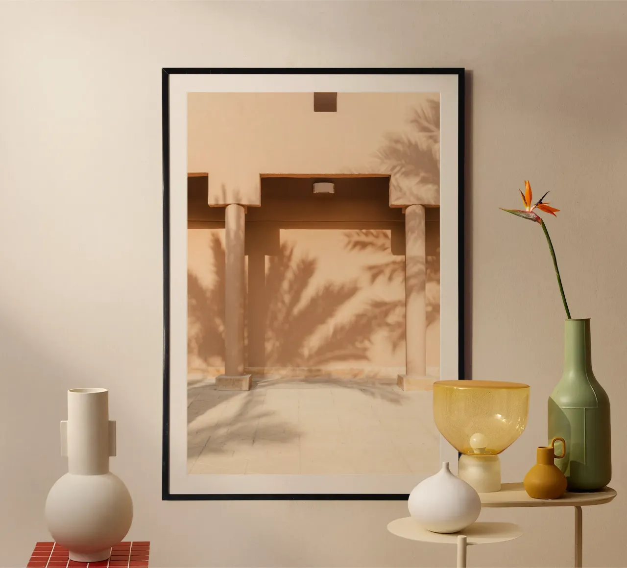 Shadow of a palm tree on the wall carta hahnemühle da photolovers