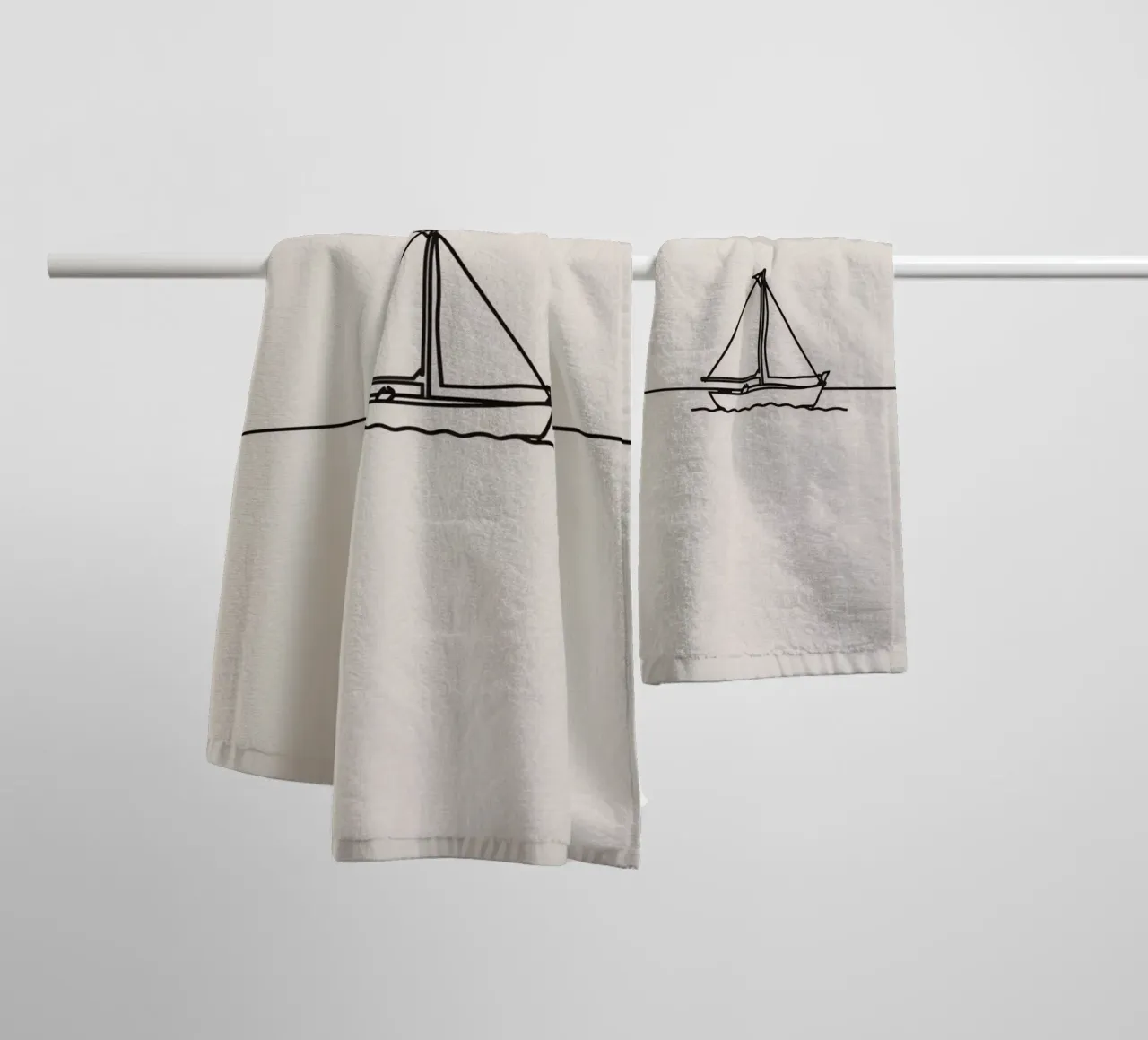 Sailboat gliding across calm waters under a clear sky towel by DesignDoodle