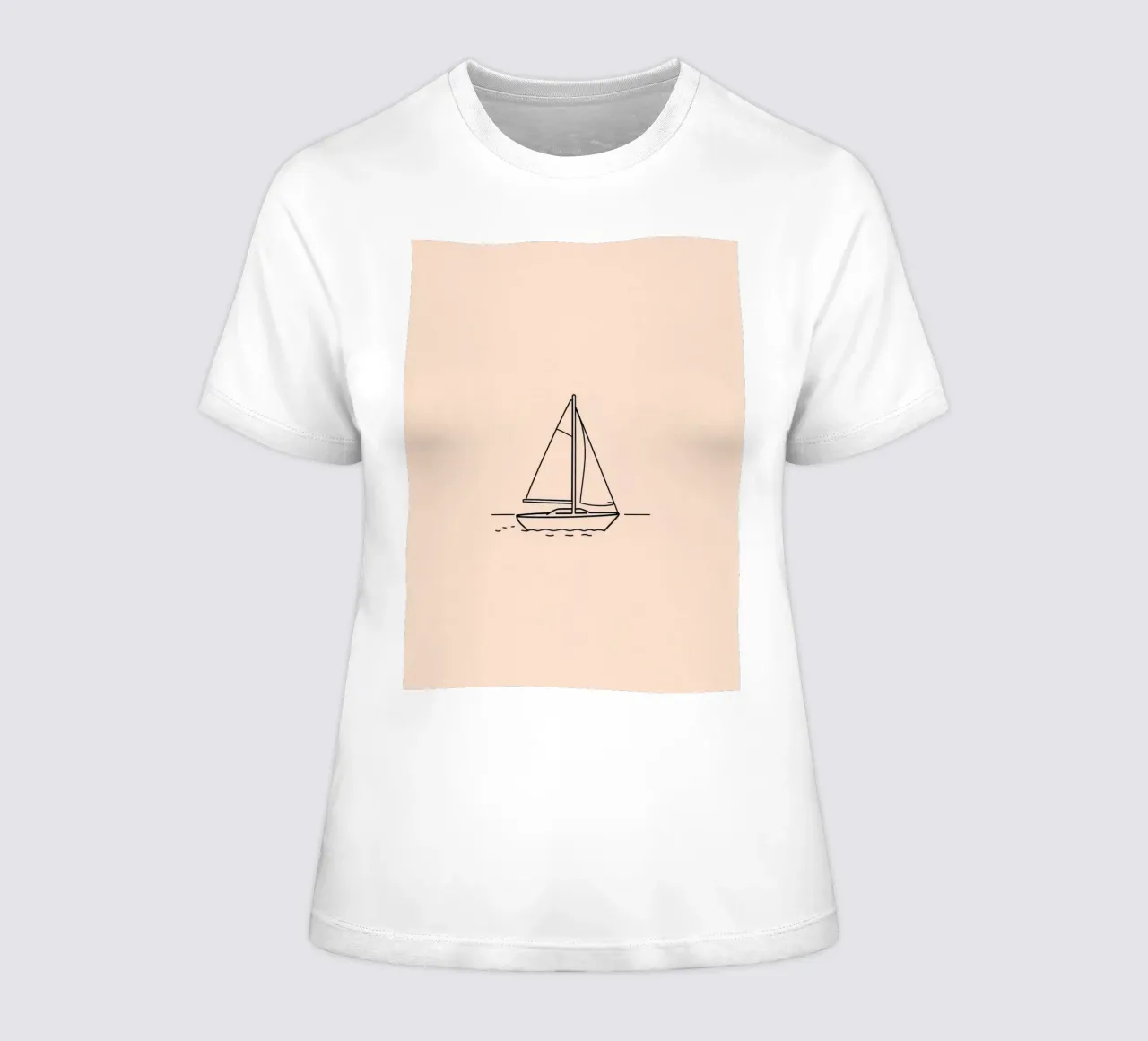 Sailboat gliding across calm waters at dusk with gentle wave women's fitted t-shirt by DesignDoodle