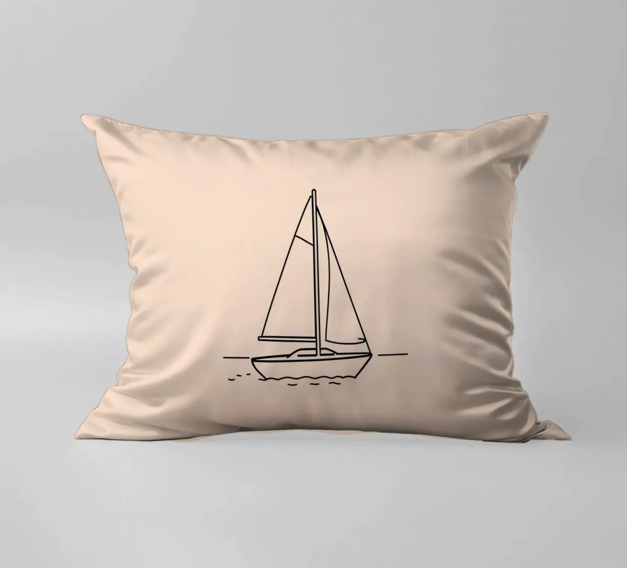 Sailboat gliding across calm waters at dusk with gentle wave decorative cushion by DesignDoodle