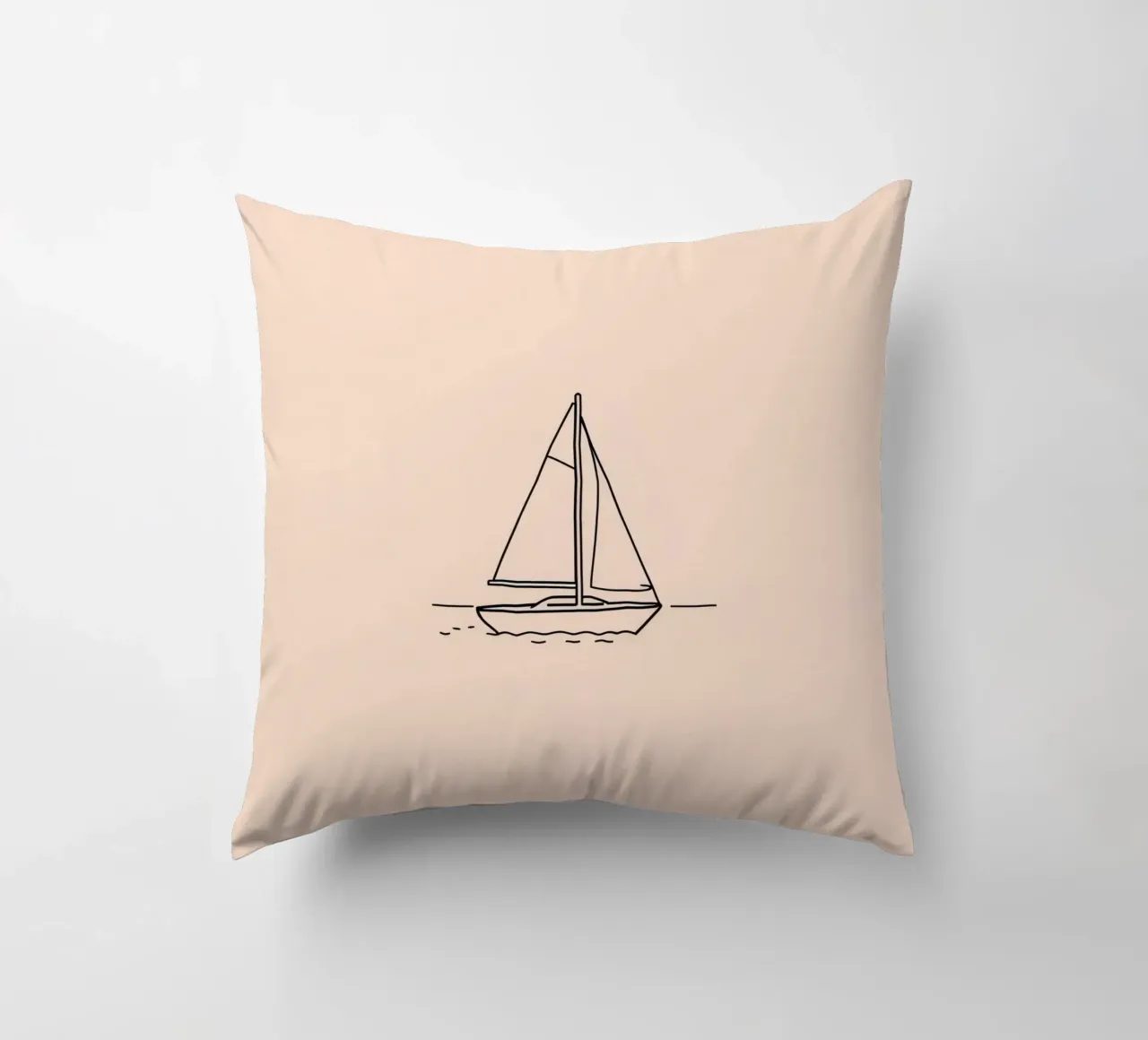 Sailboat gliding across calm waters at dusk with gentle wave decorative cushion by DesignDoodle