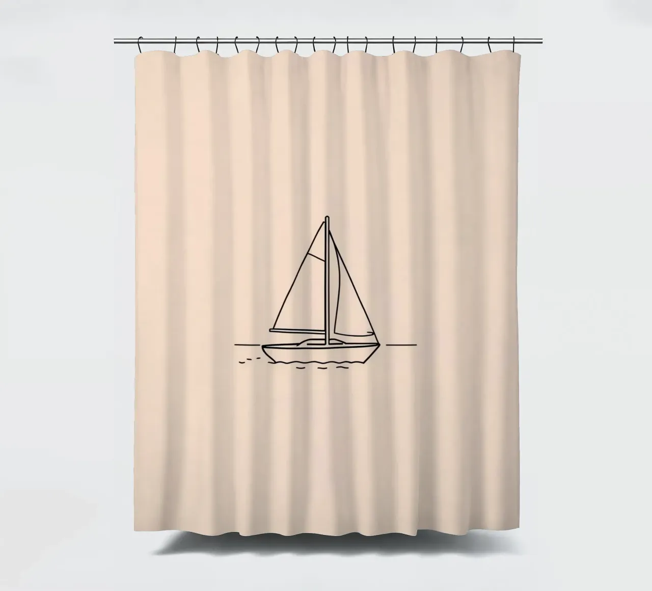 Zeilboot glijdend over kalm water in schemering met zachte golf douchegordijn van DesignDoodle