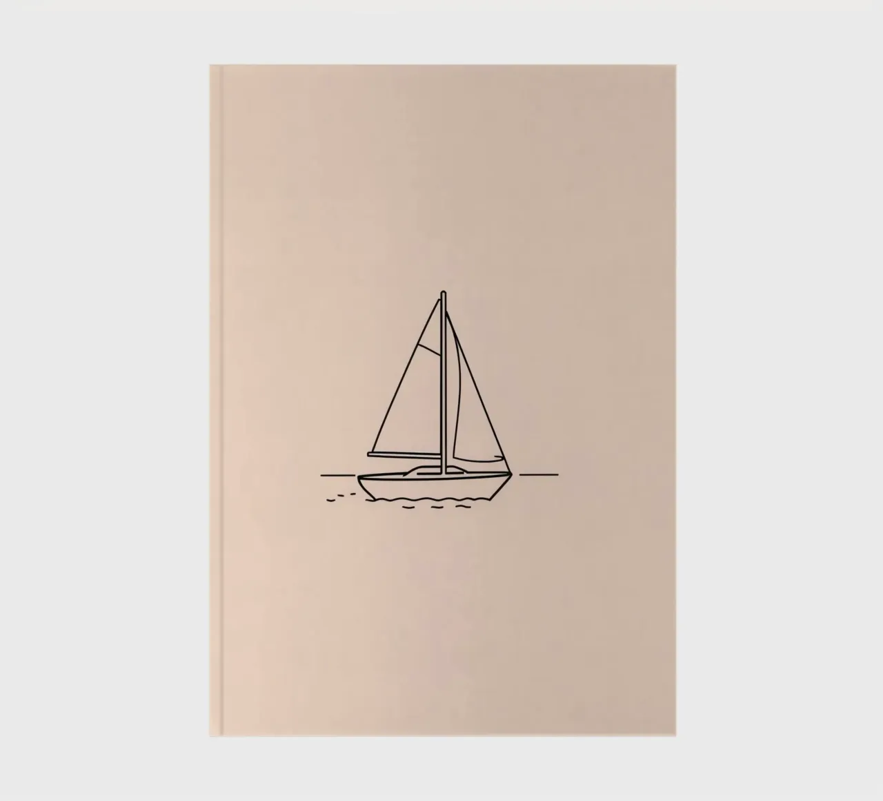 Sailboat gliding across calm waters at dusk with gentle wave notebook by DesignDoodle