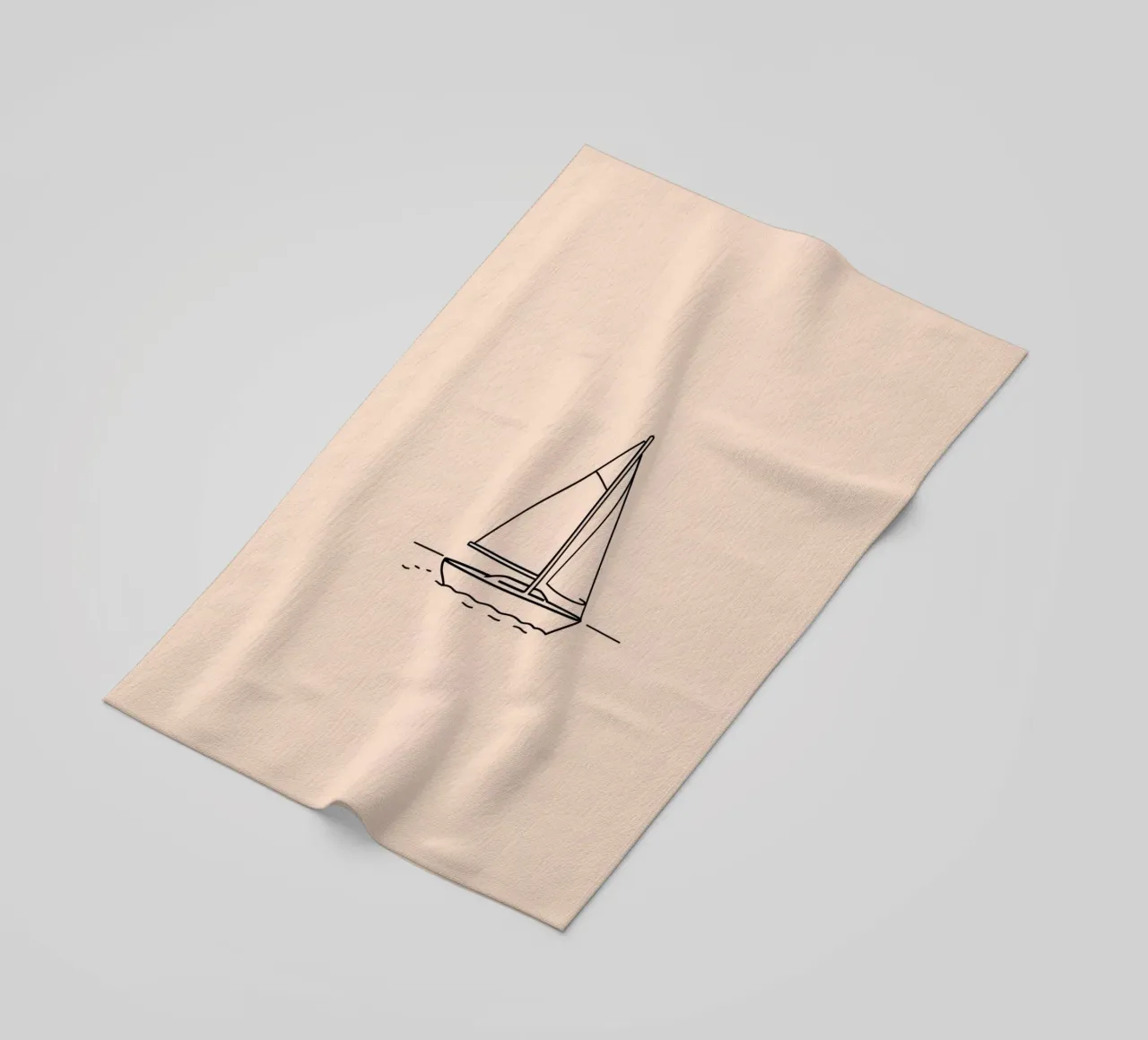 Sailboat gliding across calm waters at dusk with gentle wave beach towel by DesignDoodle