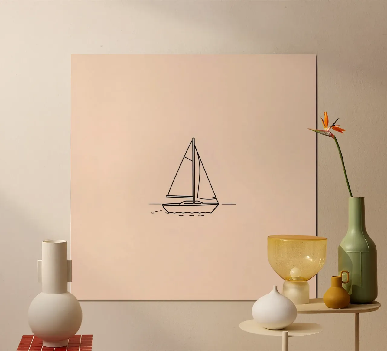 Sailboat gliding across calm waters at dusk with gentle wave hahnemühle by DesignDoodle