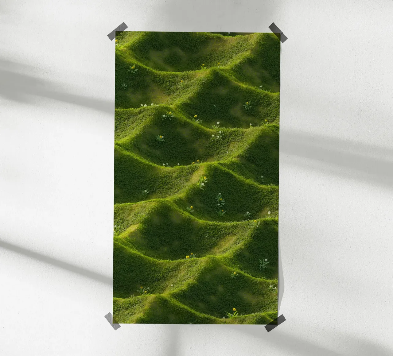 erba delle colline verdi poster con telaio in alluminio da Earthly Visions