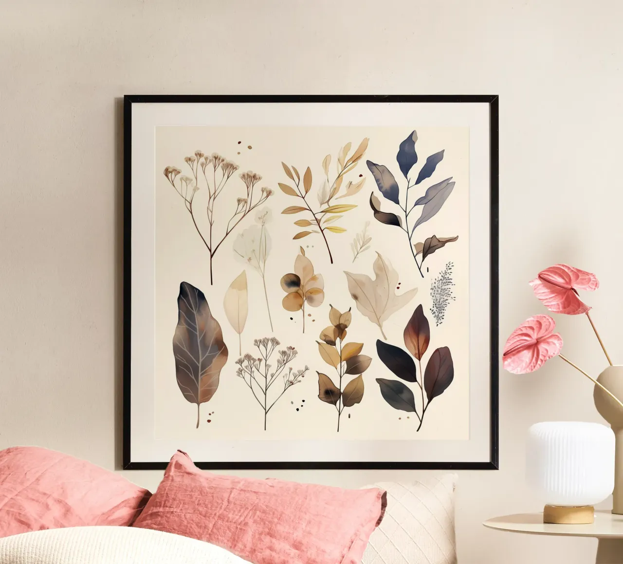 Sussurri d'autunno poster con telaio in legno da Sophia Calder Studio
